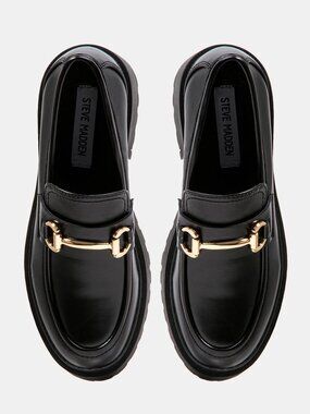 Steve Madden black lug sole loafers with gold buckle,size 8, new